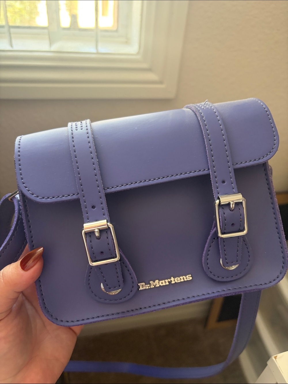 Dr. Martens Lavender Crossbody Satchel with Silver Buckles